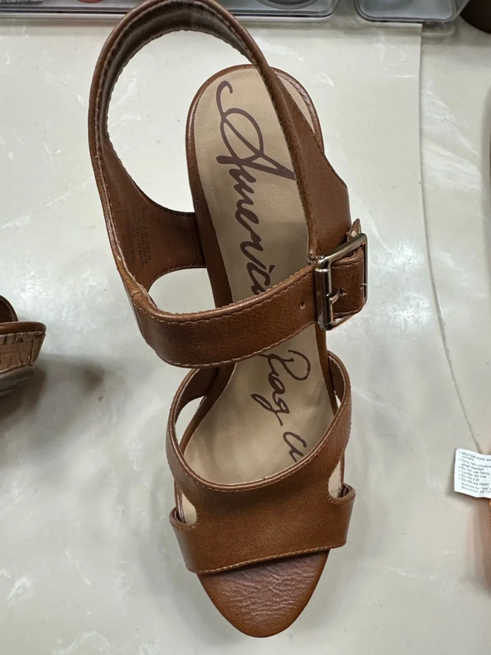Brown Leather Cork Wedge Sandals - Picture 2 of 8